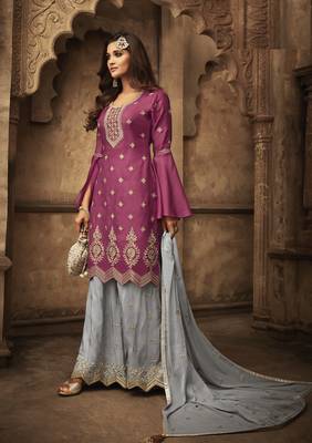 Pink Embroidered Georgette Salwar With Dupatta 1