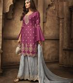 Pink Embroidered Georgette Salwar With Dupatta