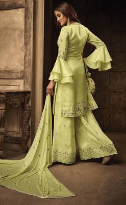 Green Embroidered Georgette Salwar With Dupatta 2