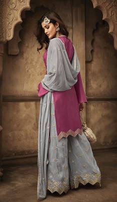 Pink Embroidered Georgette Salwar With Dupatta 2