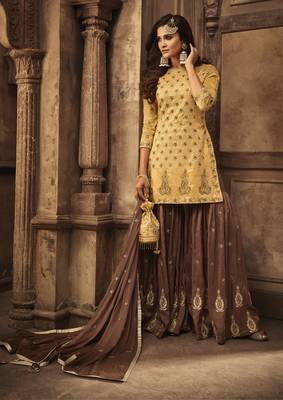 Mustard Embroidered Georgette Salwar With Dupatta 1