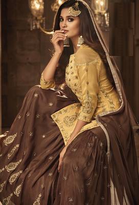 Mustard Embroidered Georgette Salwar With Dupatta 2