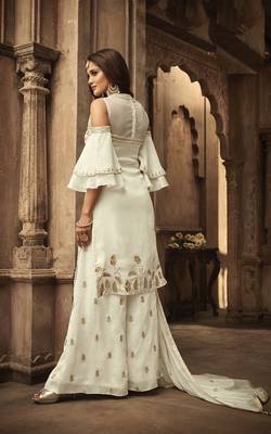 Cream Embroidered Georgette Salwar With Dupatta 2
