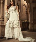Cream Embroidered Georgette Salwar With Dupatta