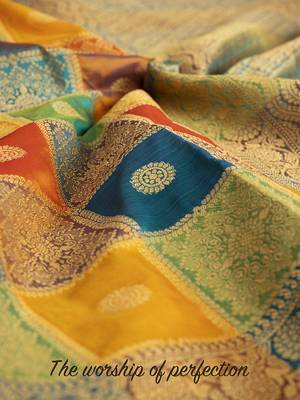 Multicolor woven banarasi silk blend saree with blouse 1