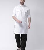 White Plain Cotton Pathani Suits