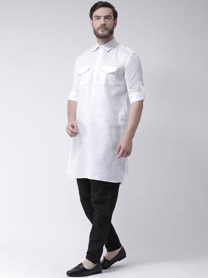 White Plain Cotton Pathani Suits 2