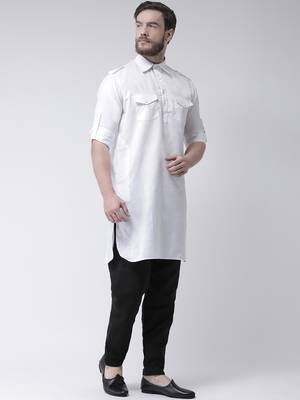 White Plain Cotton Pathani Suits 3