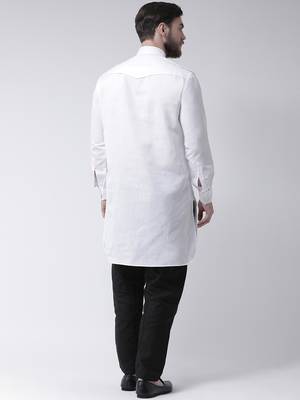 White Plain Cotton Pathani Suits 4