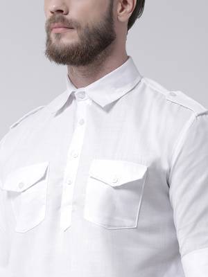 White Plain Cotton Pathani Suits 5