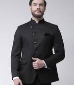 Black Plain Polyester Bandhgala Suit