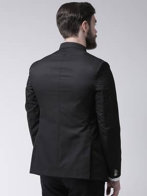 Black Plain Polyester Bandhgala Suit 4