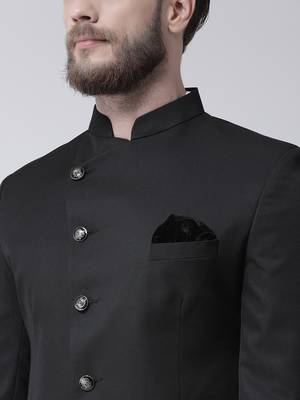 Black Plain Polyester Bandhgala Suit 5