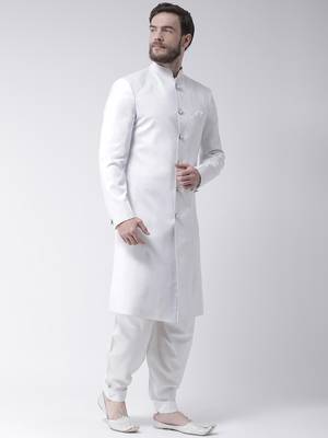 White Plain Polyester Sherwani 3