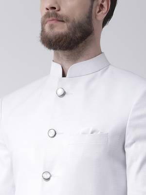 White Plain Polyester Sherwani 5