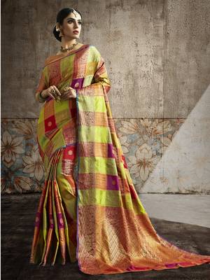 Multicolor woven banarasi silk blend saree with blouse 1