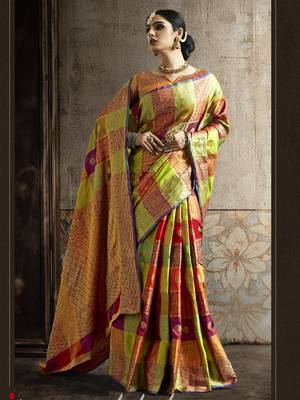 Multicolor woven banarasi silk blend saree with blouse 3
