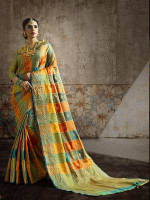 Multicolor woven banarasi silk blend saree with blouse 2