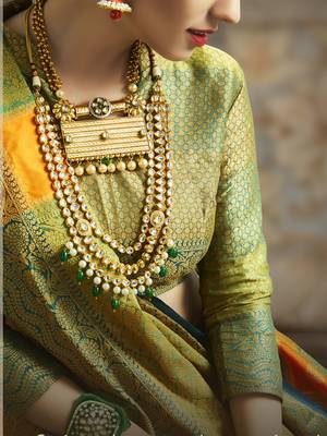 Multicolor woven banarasi silk blend saree with blouse 3