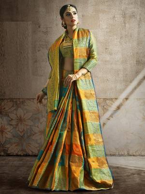 Multicolor woven banarasi silk blend saree with blouse 4