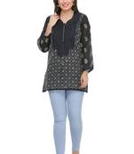 Black Embroidered Cotton Chikankari Kurti 