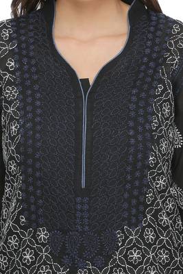 Black Embroidered Cotton Chikankari Kurti  4