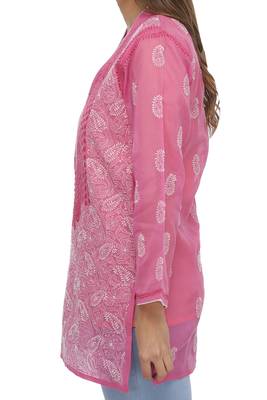 Onion Pink Embroidered Cotton Chikankari Kurti  3