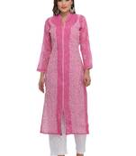 Onion Pink Embroidered Cotton Chikankari Kurti