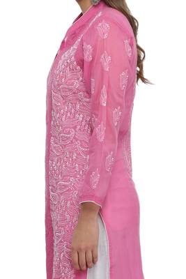 Onion Pink Embroidered Cotton Chikankari Kurti 3