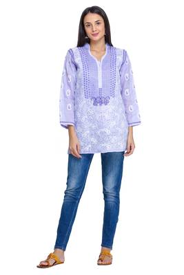 Mauve Embroidered Cotton Chikankari Kurti  1