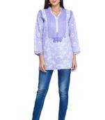 Mauve Embroidered Cotton Chikankari Kurti 
