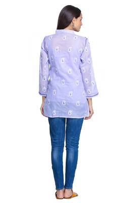 Mauve Embroidered Cotton Chikankari Kurti  2