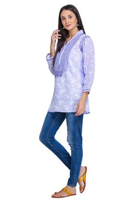 Mauve Embroidered Cotton Chikankari Kurti  3