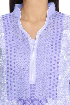 Mauve Embroidered Cotton Chikankari Kurti  4
