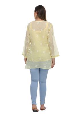 Lemon Embroidered Cotton Chikankari Kurti  2