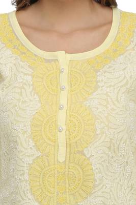 Lemon Embroidered Cotton Chikankari Kurti  4