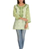 Green Embroidered Cotton Chikankari Kurti 