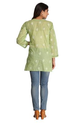 Green Embroidered Cotton Chikankari Kurti  2