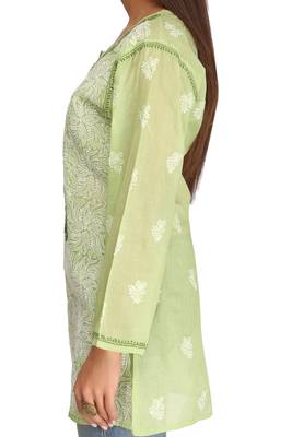 Green Embroidered Cotton Chikankari Kurti  3