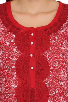 Red Embroidered Cotton Chikankari Kurti  4