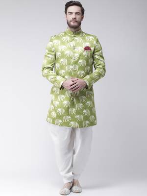 Green Printed Polyester Indo Western Dresses 1