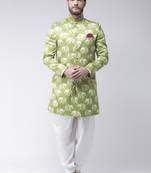 Green Printed Polyester Indo Western Dresses