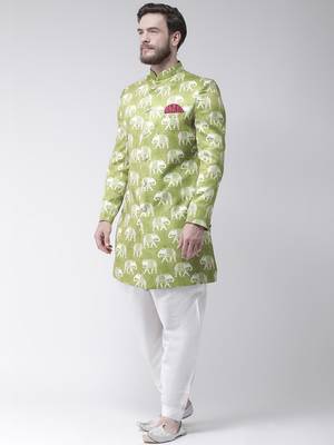 Green Printed Polyester Indo Western Dresses 2