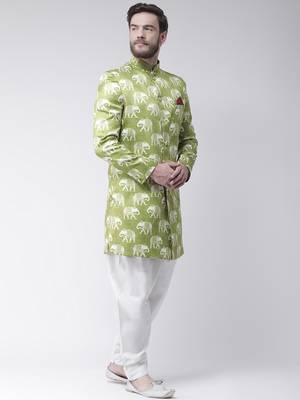 Green Printed Polyester Indo Western Dresses 3