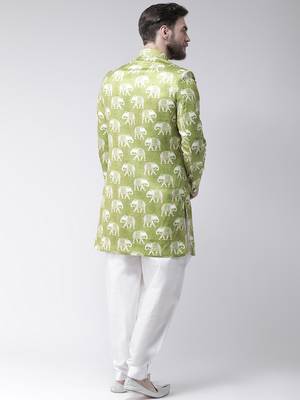 Green Printed Polyester Indo Western Dresses 4