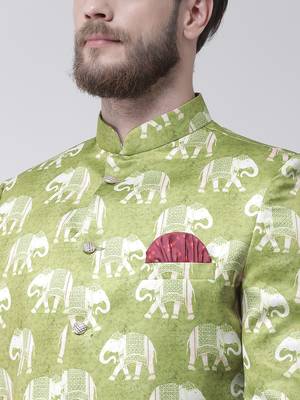 Green Printed Polyester Indo Western Dresses 5