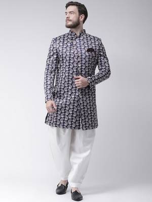 Blue Printed Polyester Indo Western Dresses 1