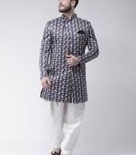 Blue Printed Polyester Indo Western Dresses