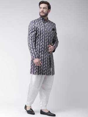 Blue Printed Polyester Indo Western Dresses 3
