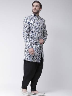 White Printed Polyester Indo Western Dresses 3